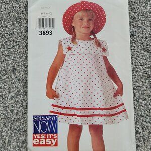 Butterick Girls Dress Pattern #3893  New Uncut   Size 5 to  6X